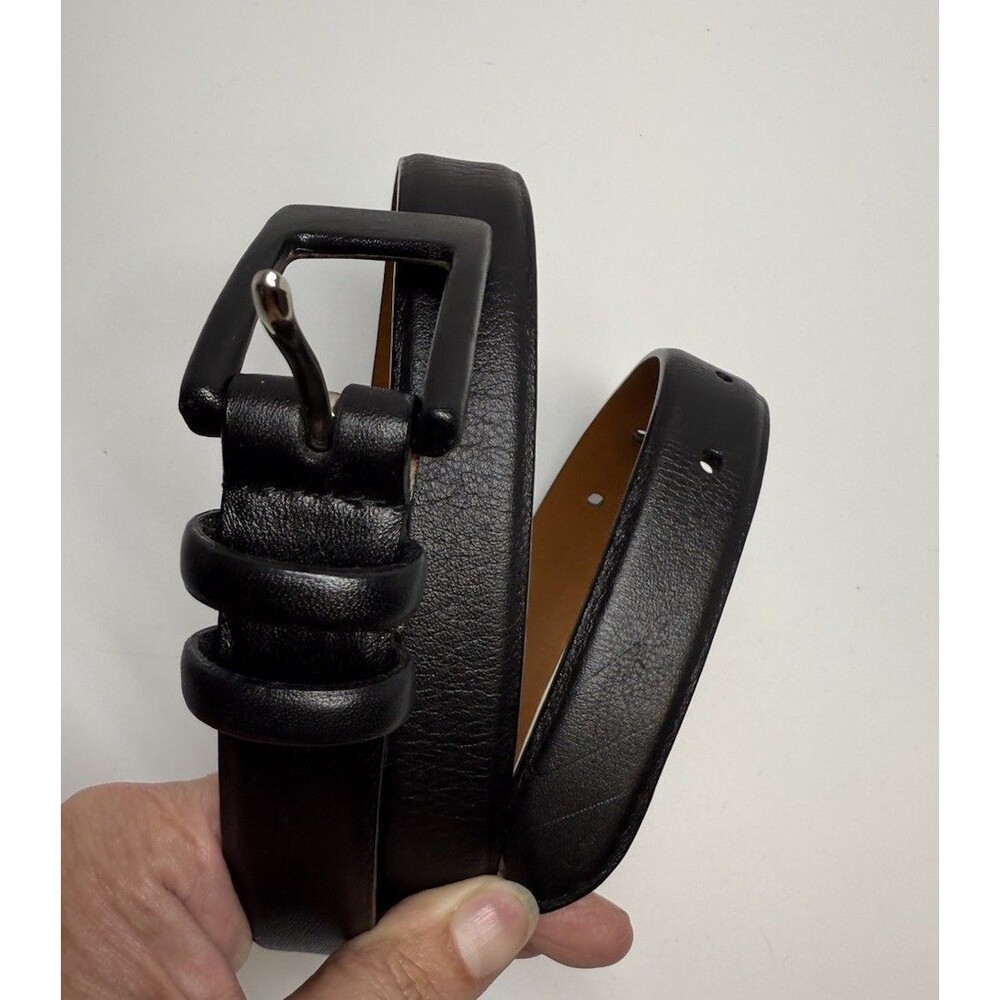 Fina Firenze Italian Black Leather Skinny Belt With Leather Buckle Sz Large